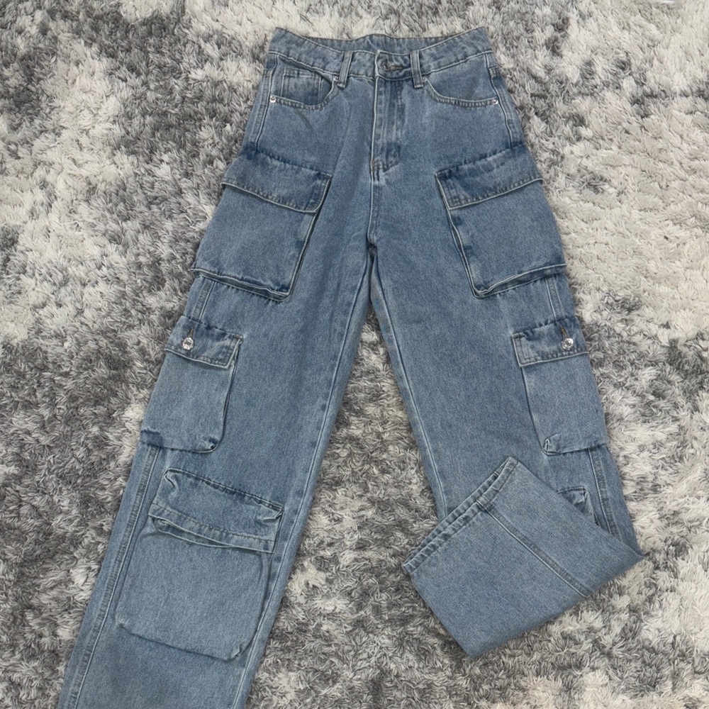 SHEIN Light Blue Denim Pants